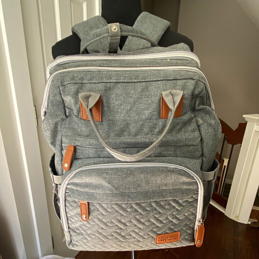 Babymel Gray Polyester Diaper Bag Backpack, Adjustable Strap, Inner Pockets